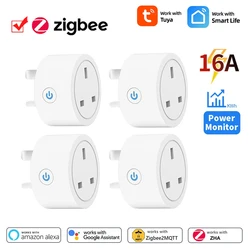 Tuya ZigBee Smart Plug 16A Smart Home Outlet UK Socket with Power Monitor Timing Function Voice Control Support Alexa Hey Google