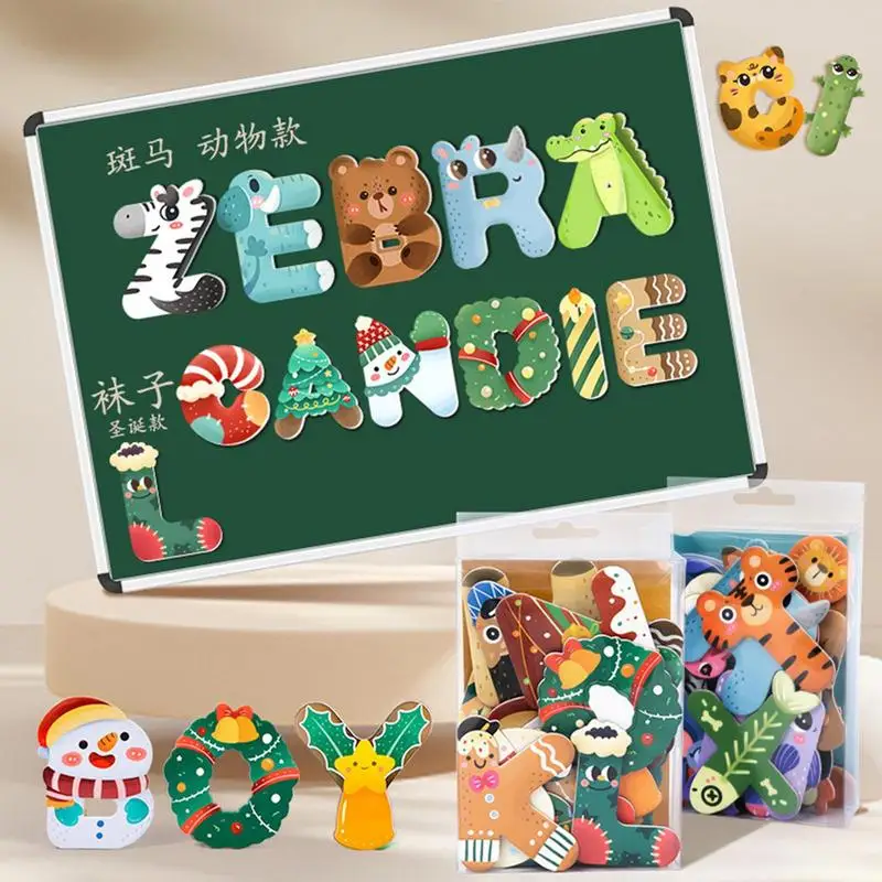 

Magnetic Alphabet 26Pcs wooden Letters Fridge Magnets Refrigerator Stickers Cute Animal Christmas Theme Kids Educational Toys