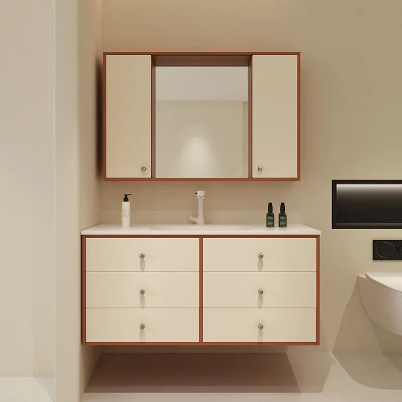 Vintage Bathroom Cabinet Bathroom Vanity with Sink, Bathroom Vanity Set with Hidden Drawer, Storage Cabinet Solid Wood Frame