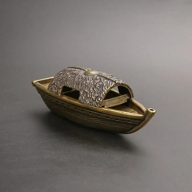 Brass Fishing Boat Incense Sticks Home Decor Copper Ornaments Desktop Incense Burner Figurines MiniaturesTea Pets Crafts Gifts