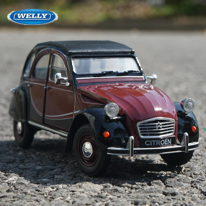 Welly 1:24 시트로엥 2CV 6 찰스턴 합금 스포츠카 모델 다이캐스트 금속 장난감, 클래식 레트로 자동차 모델 컬렉션, 어린이 선물