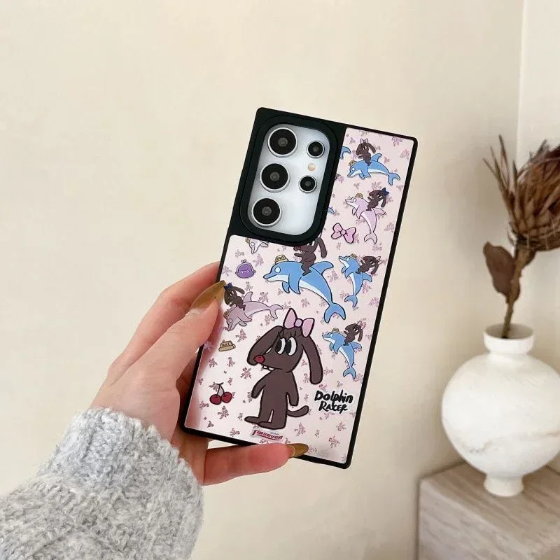 Custodia magnetica con superficie a specchio per cani Graffiti con bordo nero per custodia per Samsung Galaxy S25 + Plus S24 S23 Ultra S25U