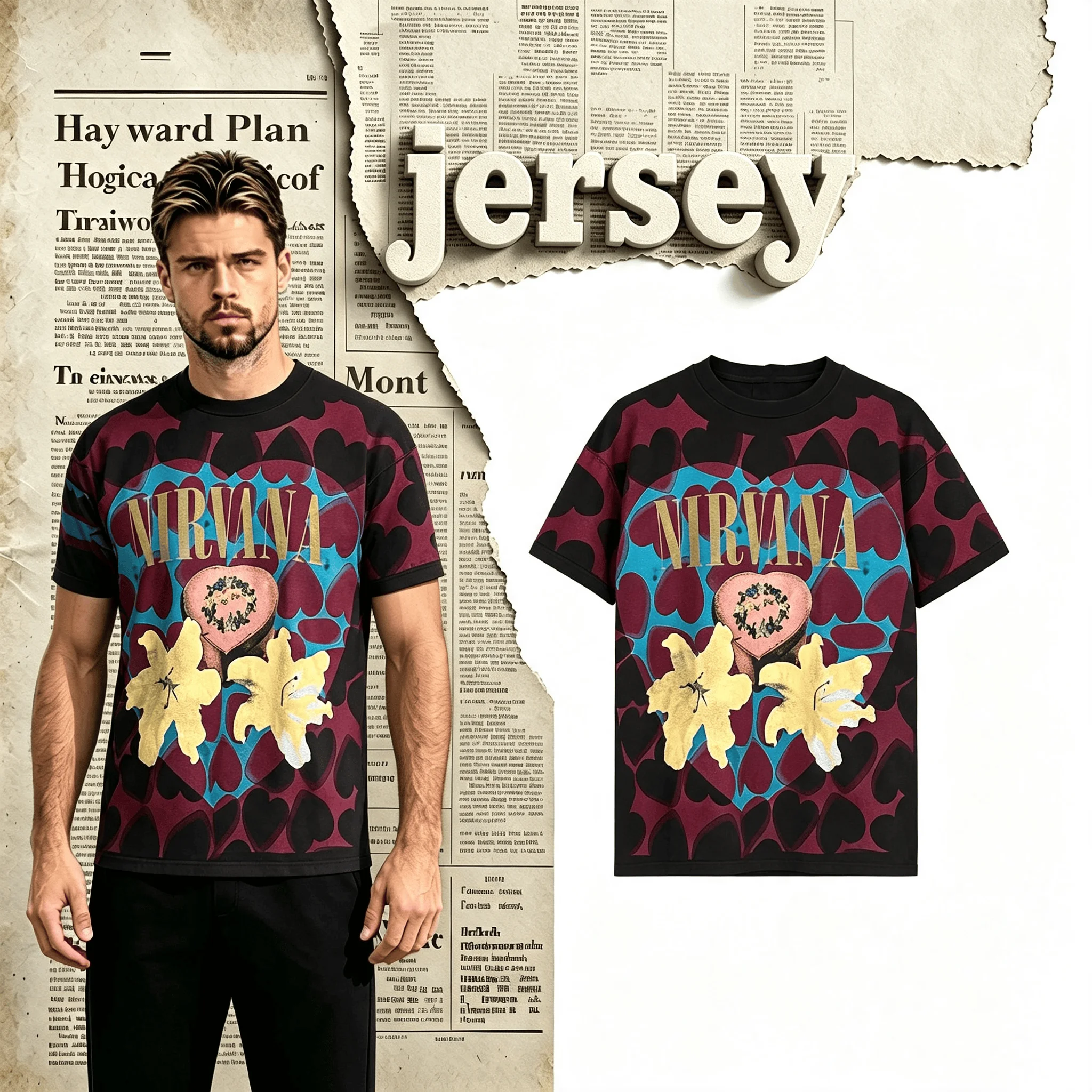 Nirvana Heart Shaped Box T-Shirt AOP XL Vintage Single Stitch MODERN Giant Tag Family Kids Tees Fashion Streetwear Quick Dry 26