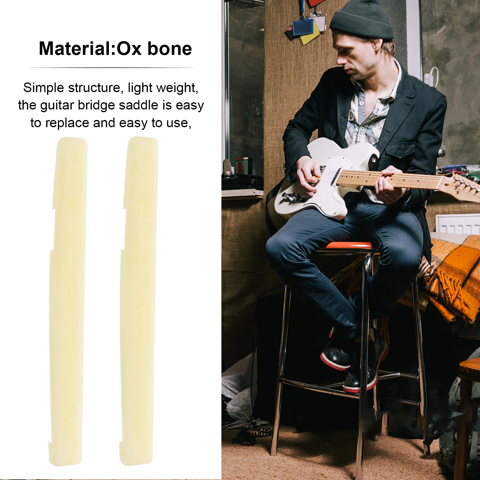 

4 Pcs 43mm Cow Bone Upper Pillow Bridge Saddle Nut for Folk Guitar Replacement Improve Sound Quality Guitar Accessories