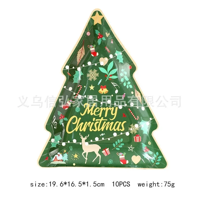 10Guests Christmas Disposable Tableware Cartoon Santa Claus Elk Xmas Tree Shaped Paper Tray Merry Christmas Happy New Year 2025