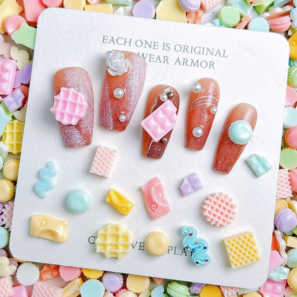50PC 3D Acrylic Chocolate Biscuit Bread Nail Art Desserts Charms Parts Kawaii Accessories For Nails Decoration Manicure Supplies