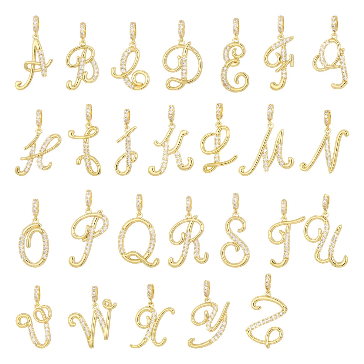 Custom Personalized 26 Initial Letter Pendants Gold Plated Copper Inlaid Cubic Zirconia Diy Charm For Necklace Bracelet Jewelry