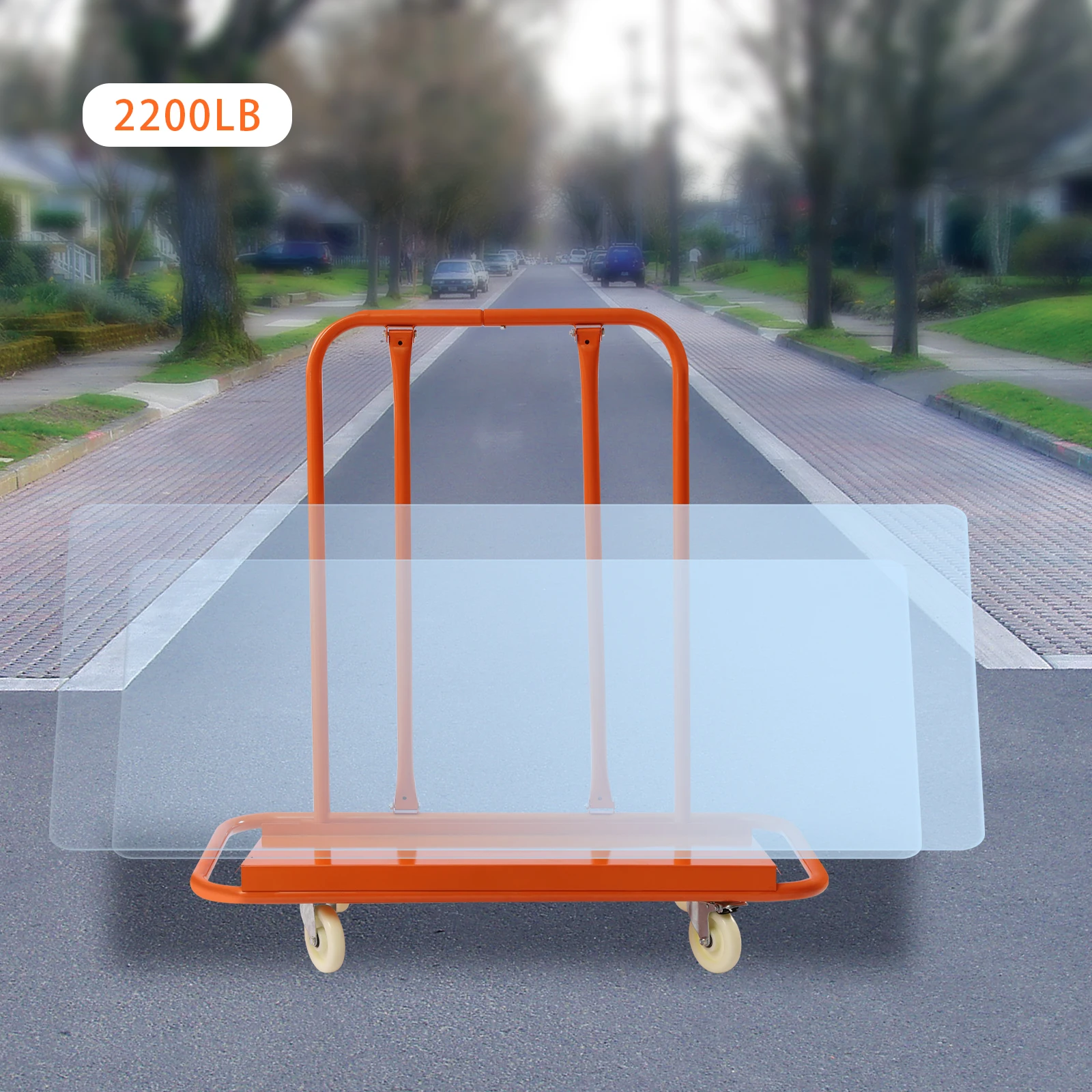 عربة الحوائط الجافة شديدة التحمل بسعة 2200 رطل، دوللي ذات 4 عجلات مع فرامل للتعامل مع لوحة صفائح الألواح