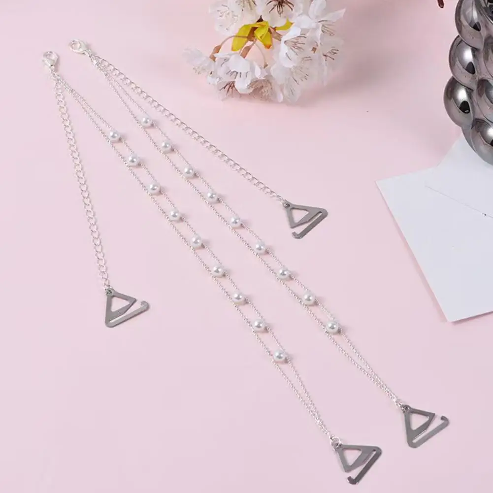 2Pcs Sexy Faux Pearl Chain Shoulder Strap Shiny Bra Strap Elegant Beach Sling Non-Slip Fashion Shoulder Strap for Women Party