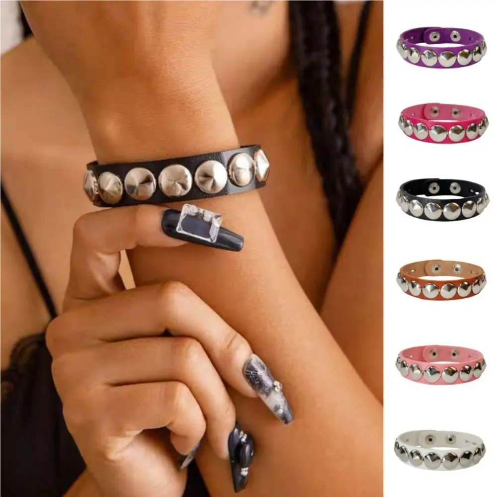 Rock Style Round-point rivet Street Punk Leather Bracelets Gothic Adjustable Studded Bracelet Punk Bangle Bracelet Unisex