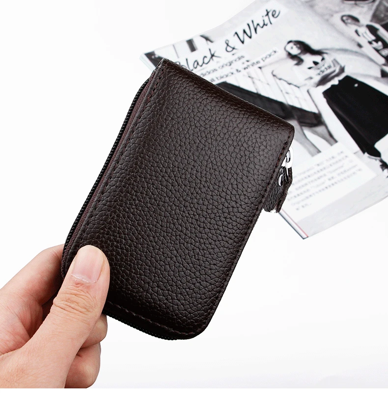 RFID Men\'s Card Holder Unisex Wallet Genuine Leather Business Card Holder Zipper Card Protect Case ID Bank Card Holders Purse