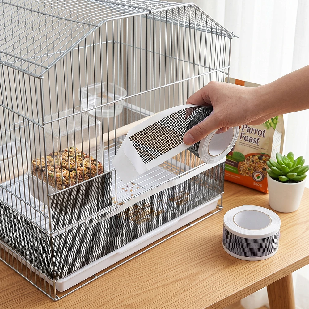 1PC Bird Cage Seed Catcher Mesh Net Self-Adhesive Cuttable Breathable Anti-Splatter Guard Wrap Cover Parrot Feathers Accessories