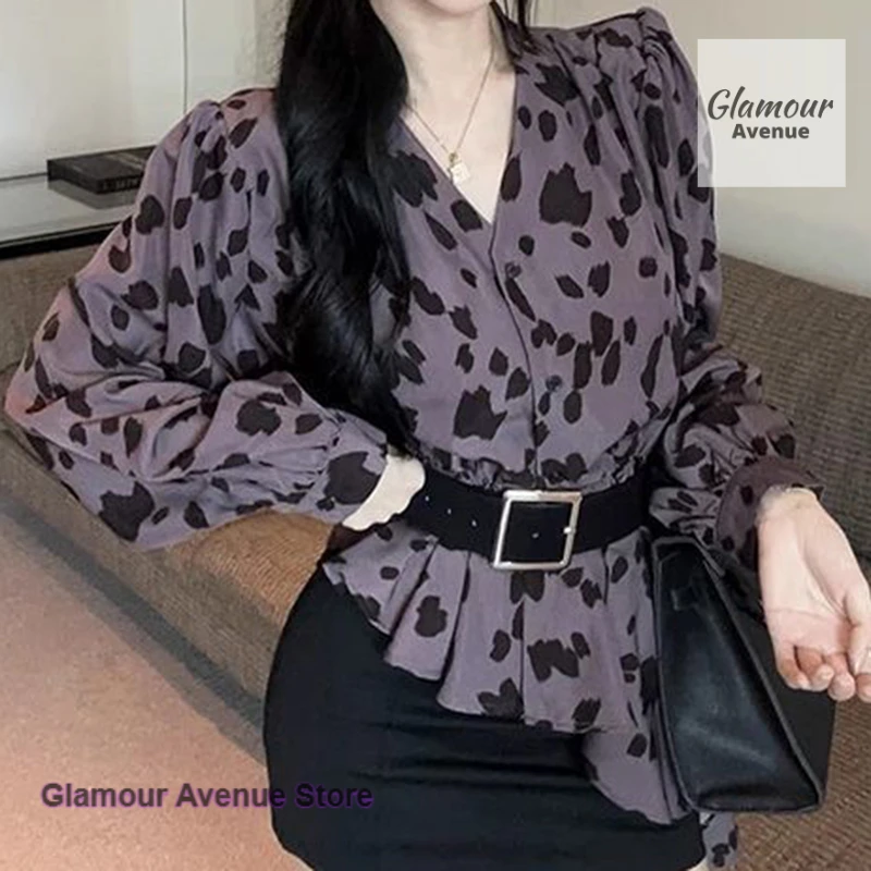 

French retro leopard print long-sleeved shirt women's summer new niche loose waist shirt design sense of temperament jacket belt