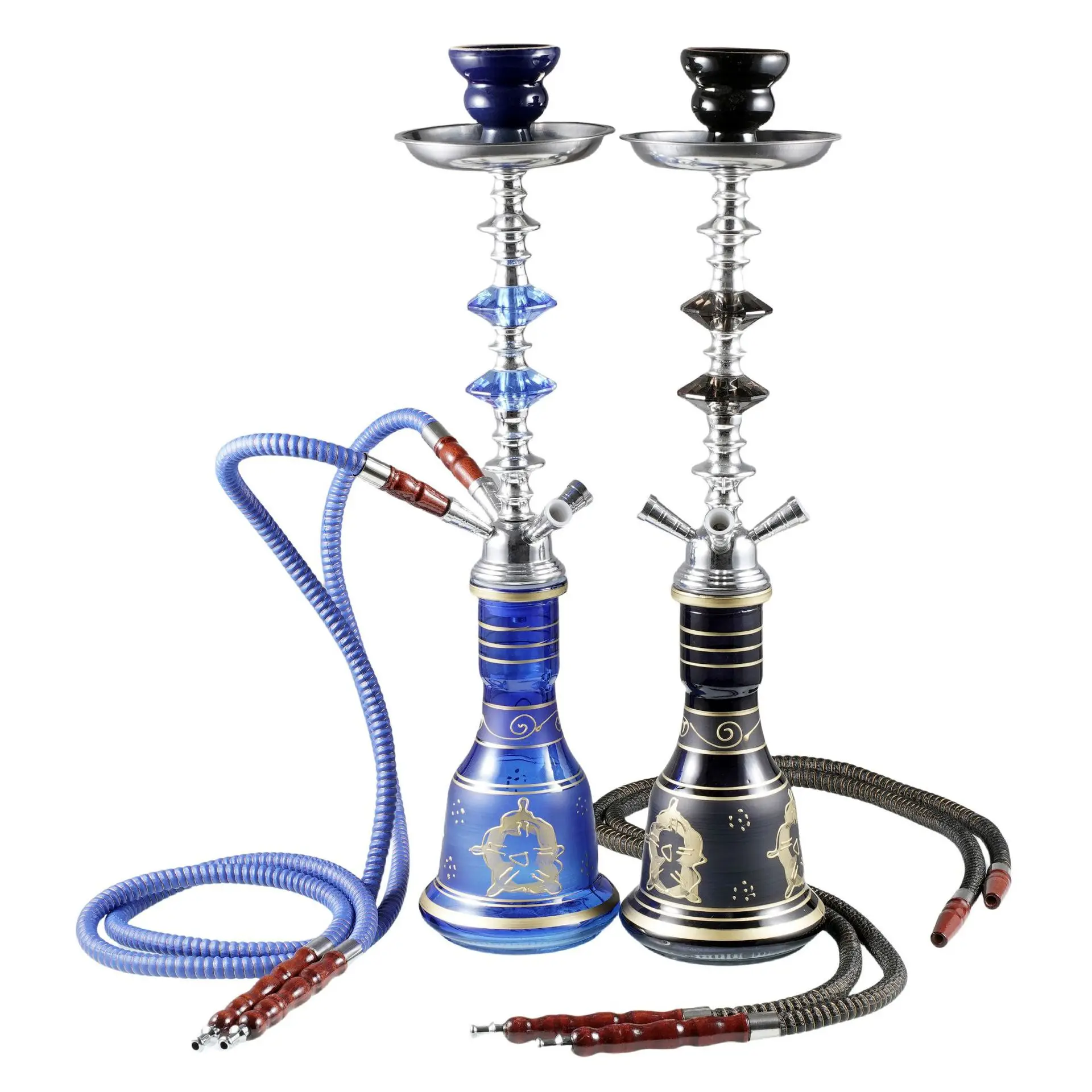 

54cm Height 4-Hose Hookah Shsha Pipe Chicha Glass & Acrylic Smoking Set Cachimba Hooka Nargile Black & Blue