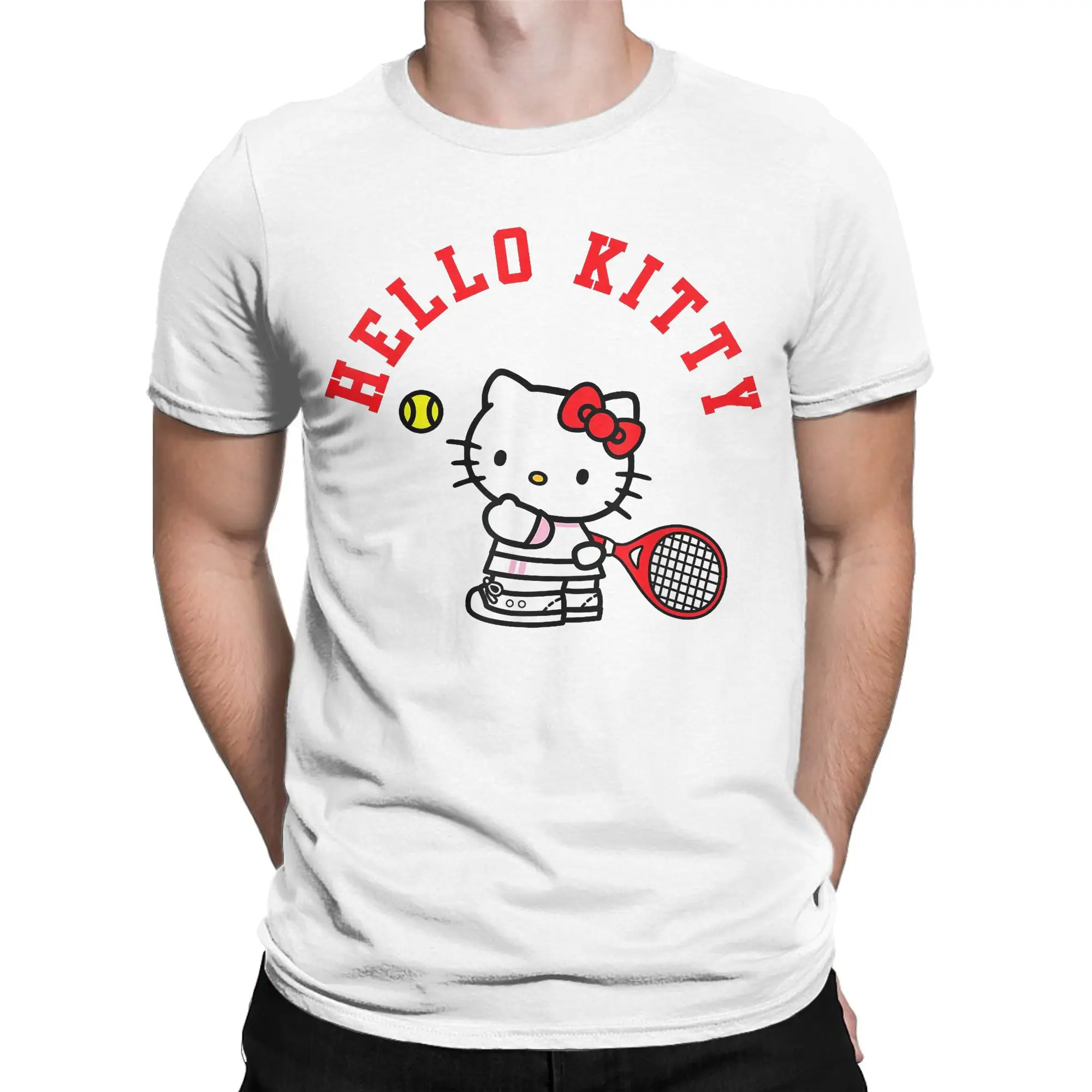 Men Women's Hello Kitty Tennis T Shirt  Pure Cotton Clothes Funny Short Sleeve Round Collar Tees Classic T-Shirt