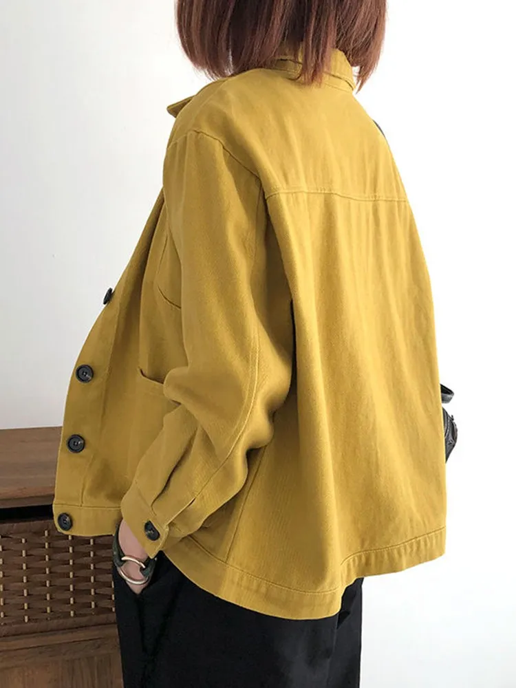 Women Casual Short Jackets New Arrival 2022 Autumn Korean Style Solid Color All-match Loose Female Cotton Outerwear Coats D427