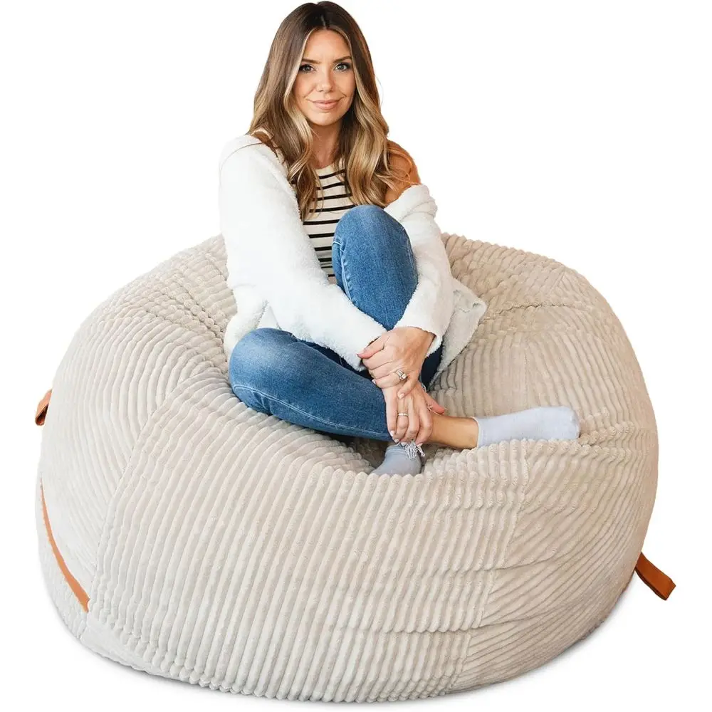 

Oversized Bean Bag Chair for Kids, Teens, Adults - Vanilla Latte Corded Plush, Large Reading and Gaming Seat