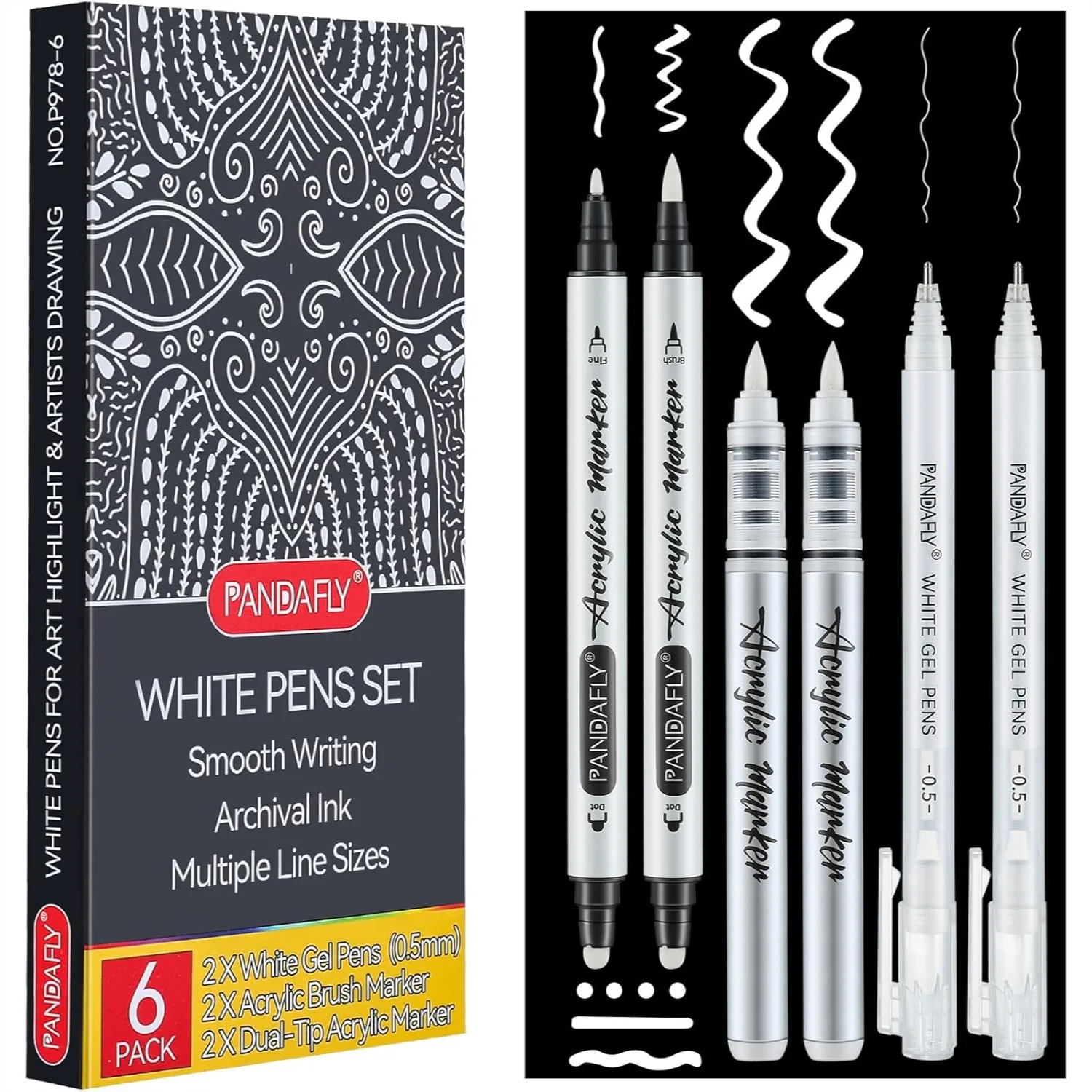 

White Ink Pens Set, 0.5mm Fine Point White Gel Pens Dual-Tip Acrylic Paint Pens for Black Paper Drawing, Sketching