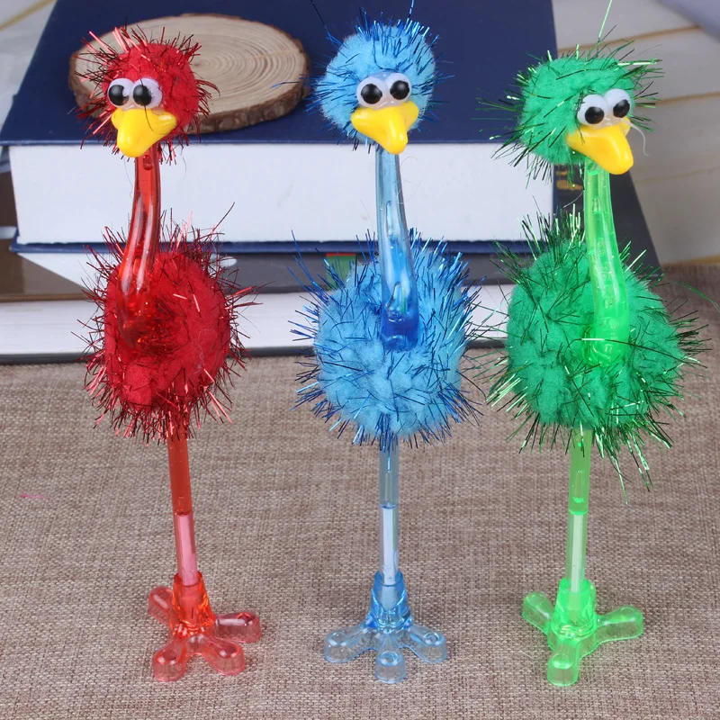 40PCS Korean cartoon animal pen modeling plush bird toy gift pen two-yuan store source ostrich ballpoint pen wholesale