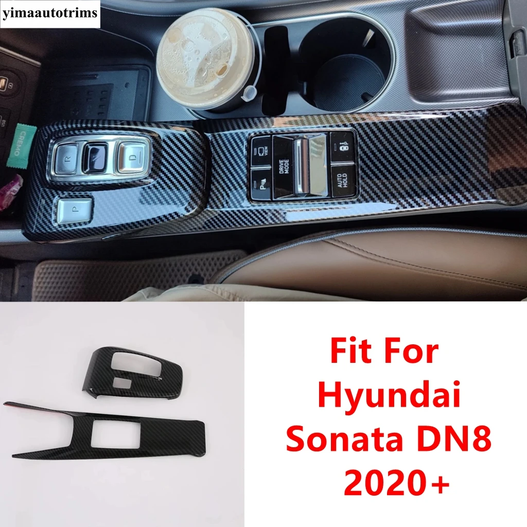 

Carbon Fiber Central Console Gear Shift Panel Frame Decoration Cover Trim Accessory Interior For Hyundai Sonata DN8 2020 - 2023