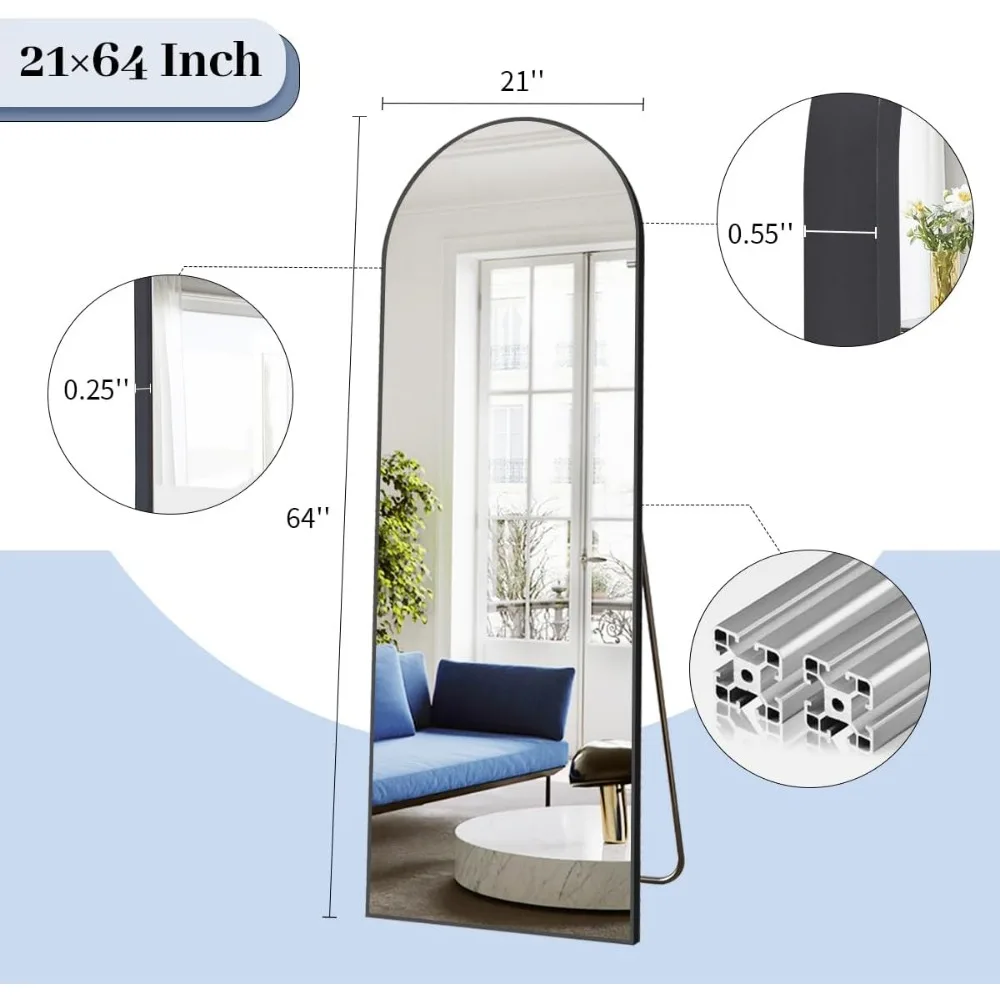 Full Length Arch Top Wall Mirror with Stand, Leaning or Hanging Floor Mirror for Full Body Viewing, 64x21 inches