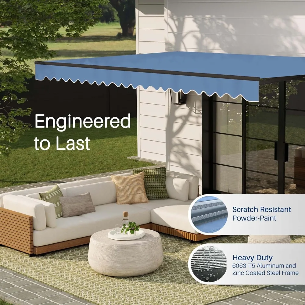 

Home Patio Awnings, Retractable Handle Crank Deck Awnings, UV-protected Awnings, Manual Black Frame, Customizable