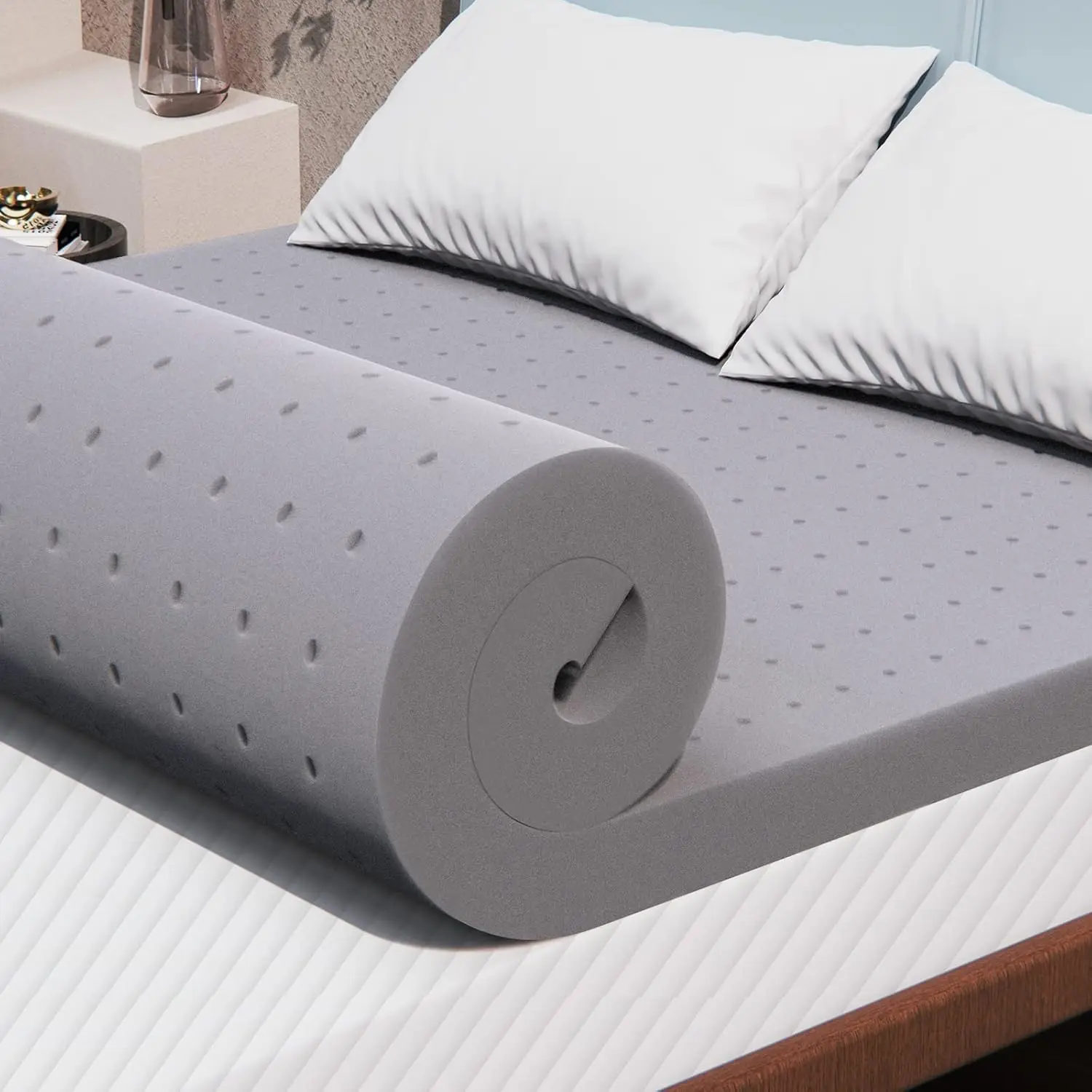 

3 H Memory Foam Mattr Topper Twin Size, Bamboo Bed Mattr Topper, Ventilated Mattr Pad Certipur-Us Certified Plush