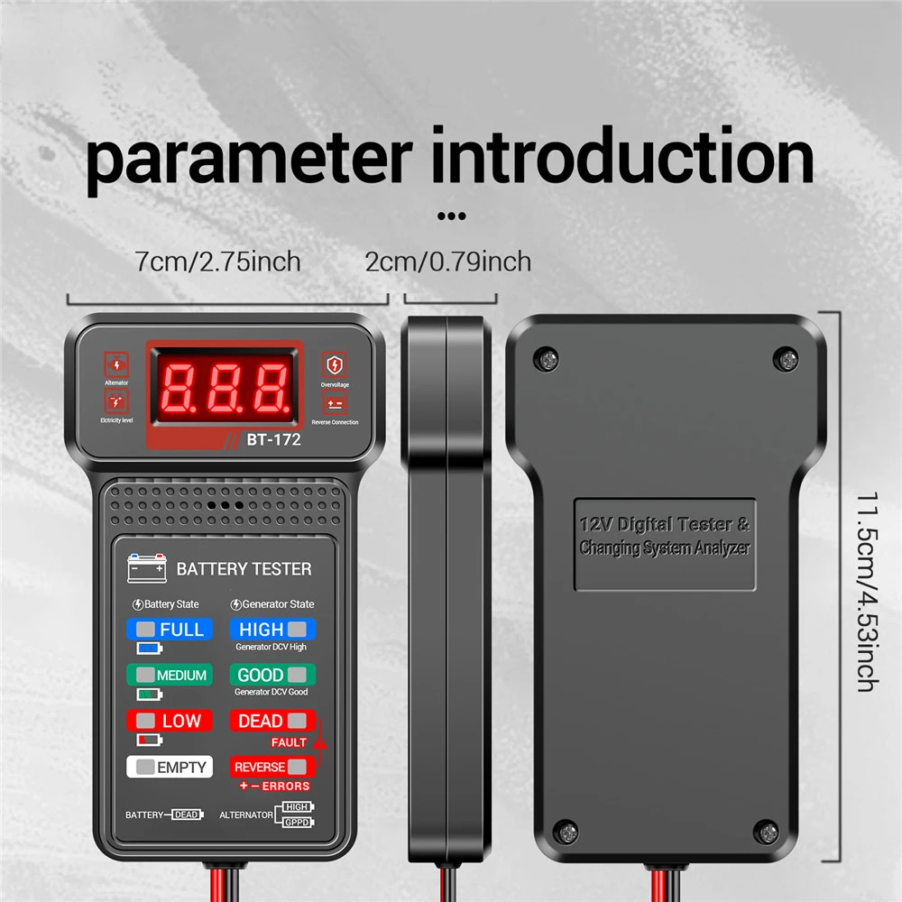Imagem -04 - Testador de Bateria Lcd Digital Analisador de Bateria Automática Sistema de Partida de Carregamento Testador Verificador de Bateria de Carro Ferramentas de Diagnóstico Bt171 12v