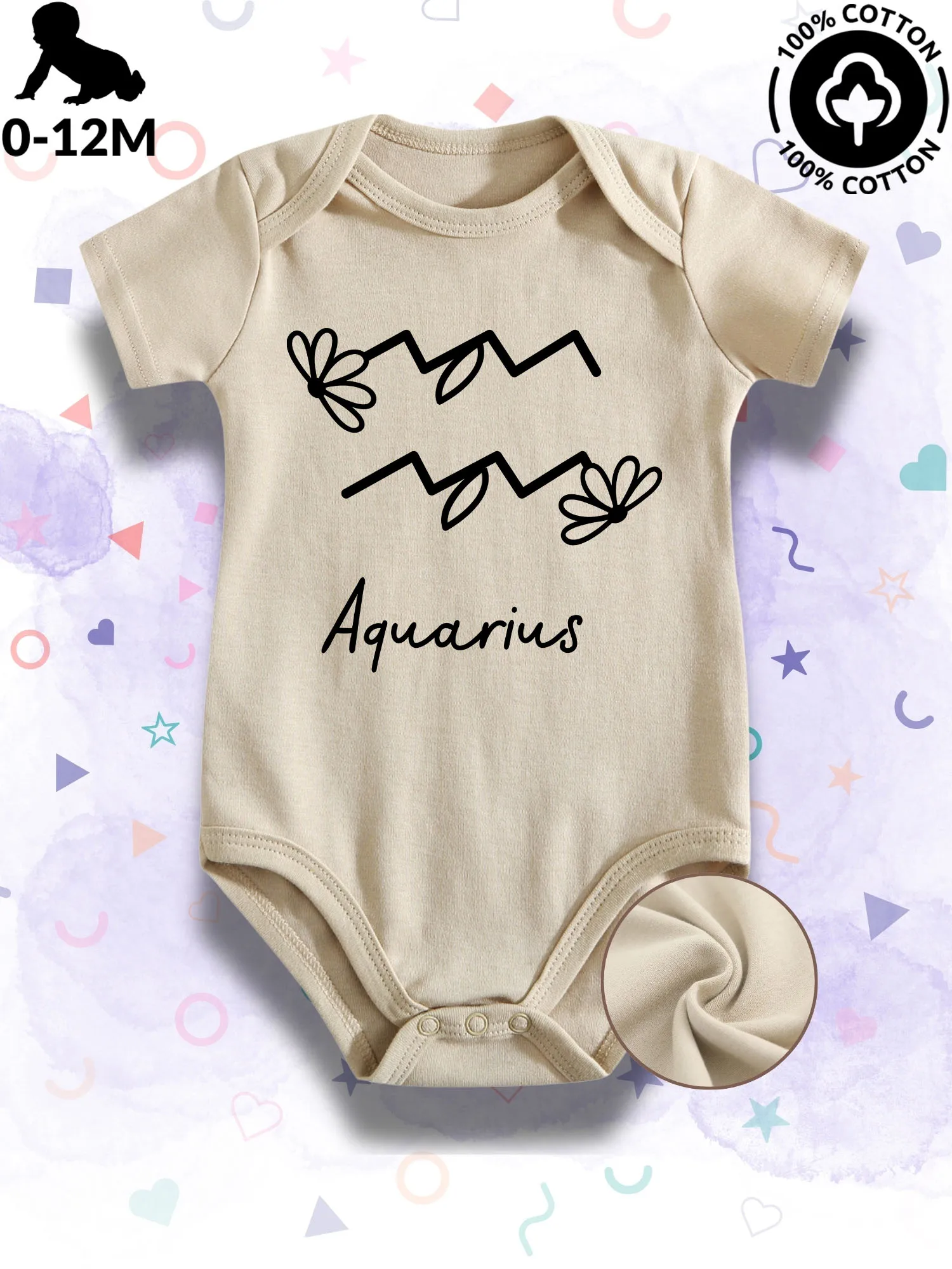Body de Bebé Unisex Aquarius, 100% Algodón Suave, Traje de Gateo Beige para Todas las Estaciones, 190GSM