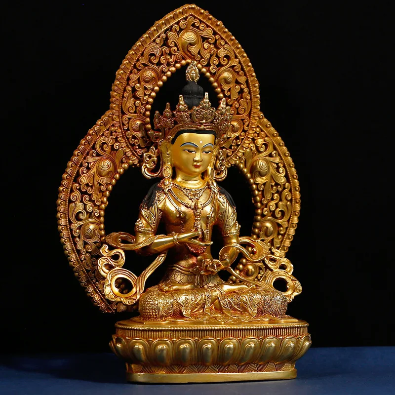 7inch Tibetan-style fully gilded copper Vajrasattva Buddha statue with backlight for home worship and temple decoration 10inch