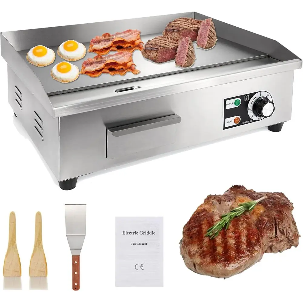 

Commercial Electric Griddle 22”, 3000W Electric lat Top Griddle Grill Indoor with 122~572℉ Adjustable Temperature Control, Non-s