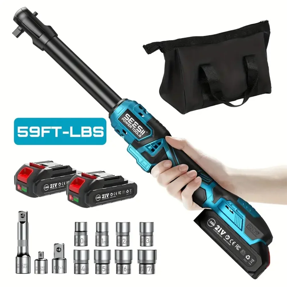 Seesii 6.3 ''kit de clé à cliquet électrique étendue 21V 3/8" clé électrique sans fil clé d'angle 80Nm pour batterie Makita 18V