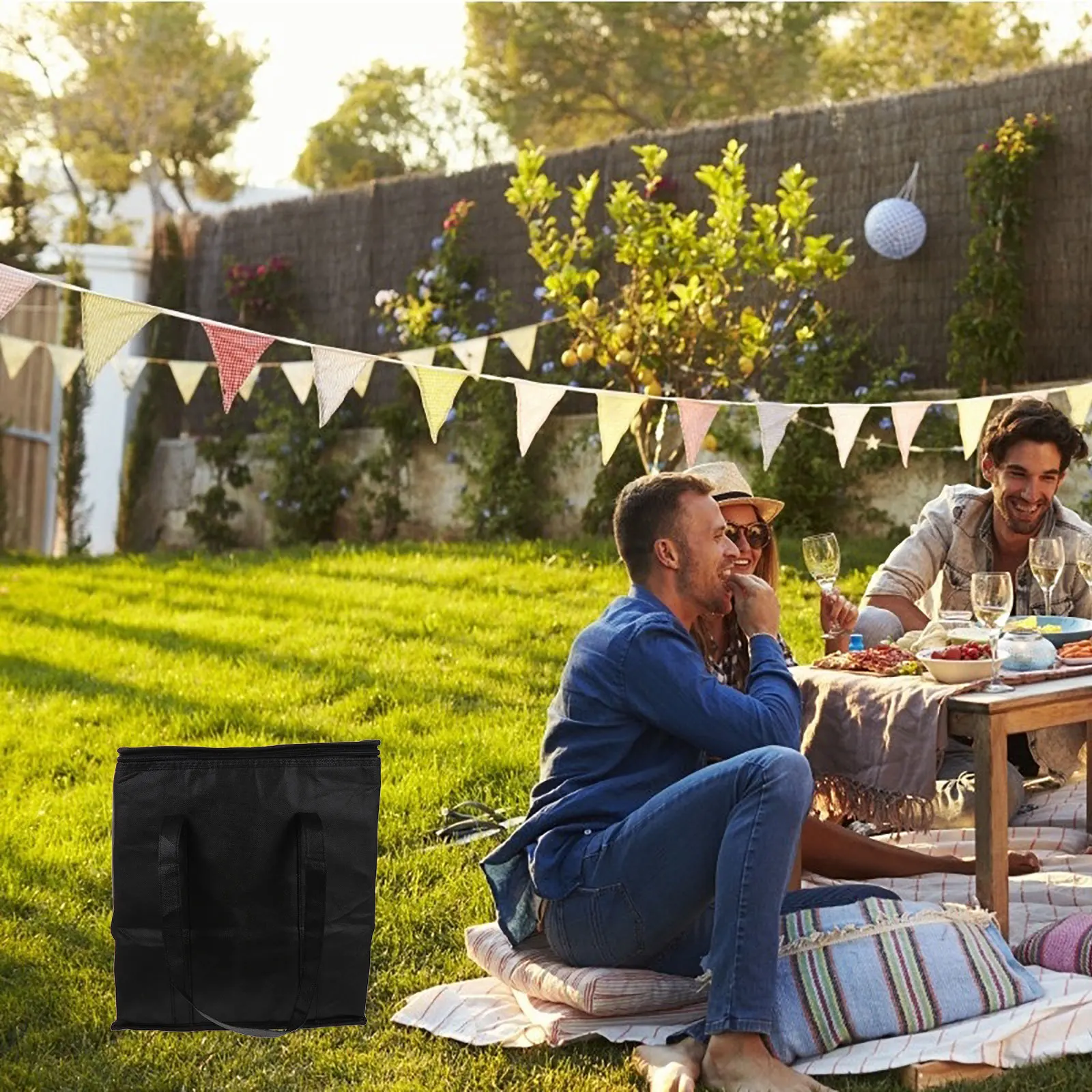 1 قطعة حقيبة حرارية سوداء نسيج ناعم ملمس مريح Handfeel متعدد الأغراض معزول برودة نزهة الغداء حمل سهلة التنظيف