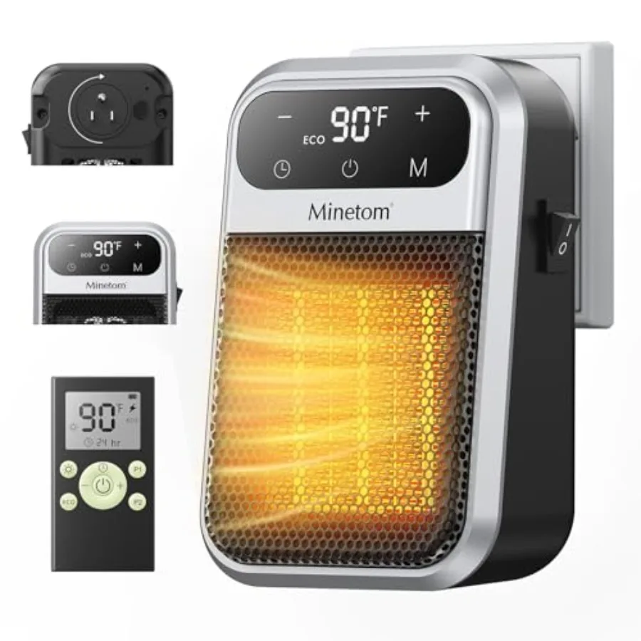 

Portable Plug In Space Heater, 800W Small Wall Heater for Indoor Use, Remote, 12H Timer, ECO Mode, Overheat Protection, Fast an