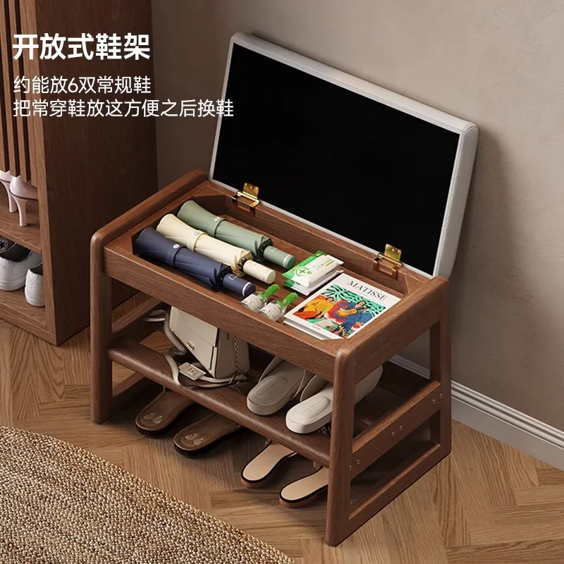 Solid wood shoe changing stool at the door of  home, small apartment entering  door for storage, shoe stool entering