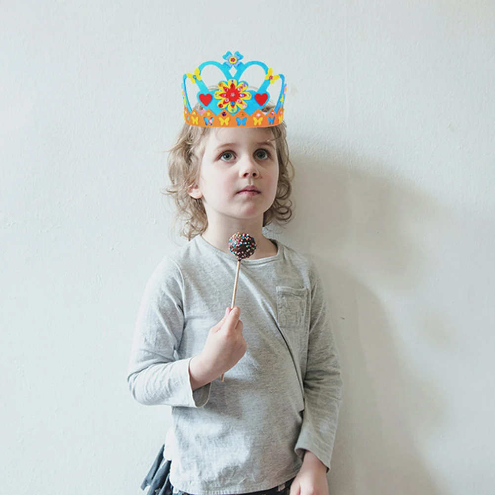 

4 Sets Birthday Crown Non woven DIY Kids Crowns Lightweight Comfortable Baby Shower Photo Props Gift Making Materials