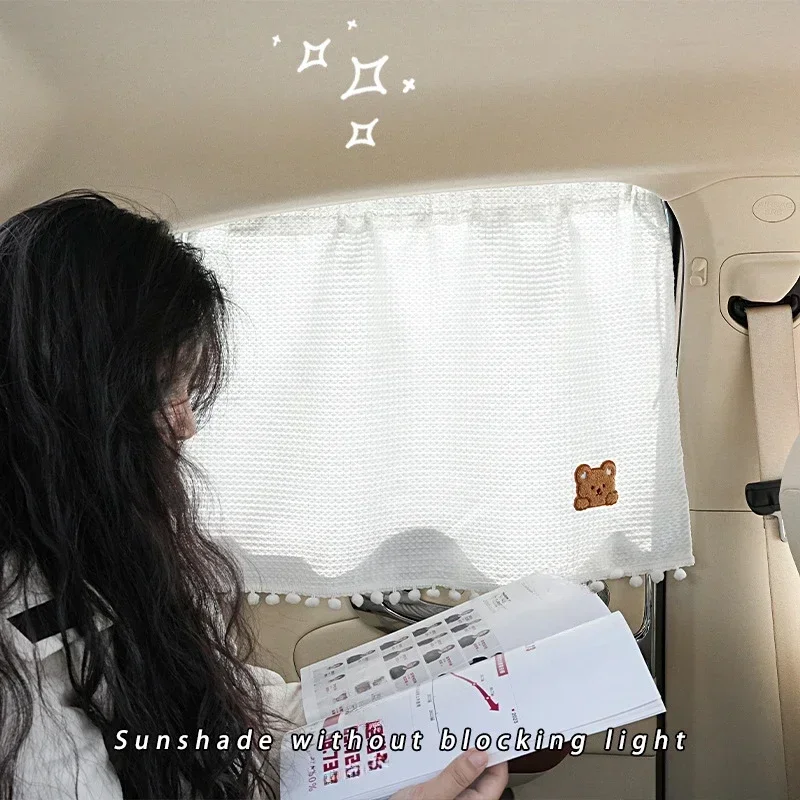 Car sunshade side window all cotton embroidered Bear Baby curtain suction cup summer sun insulation window