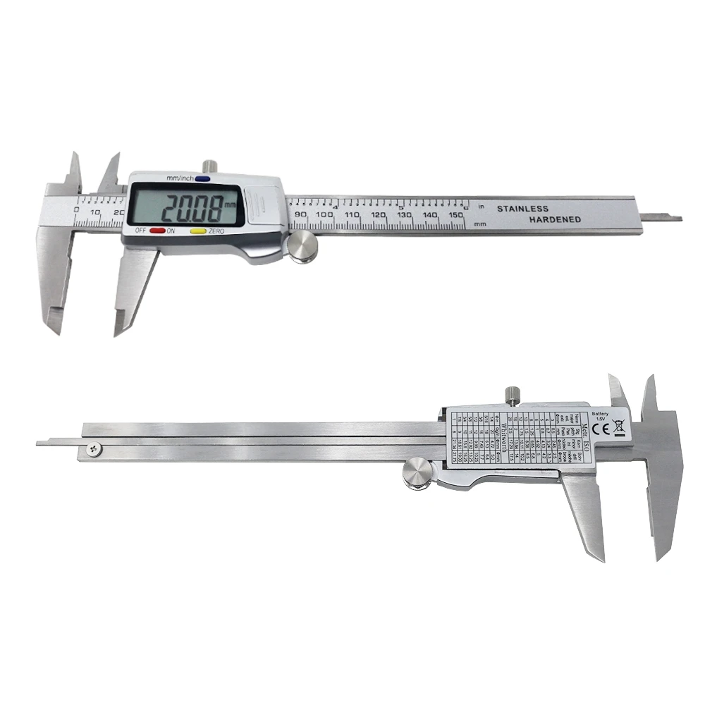 Calibrador Vernier Digital, herramienta de medición de 6 pulgadas y 150mm, Micrómetro de acero inoxidable, regla de profundidad, paquímetro