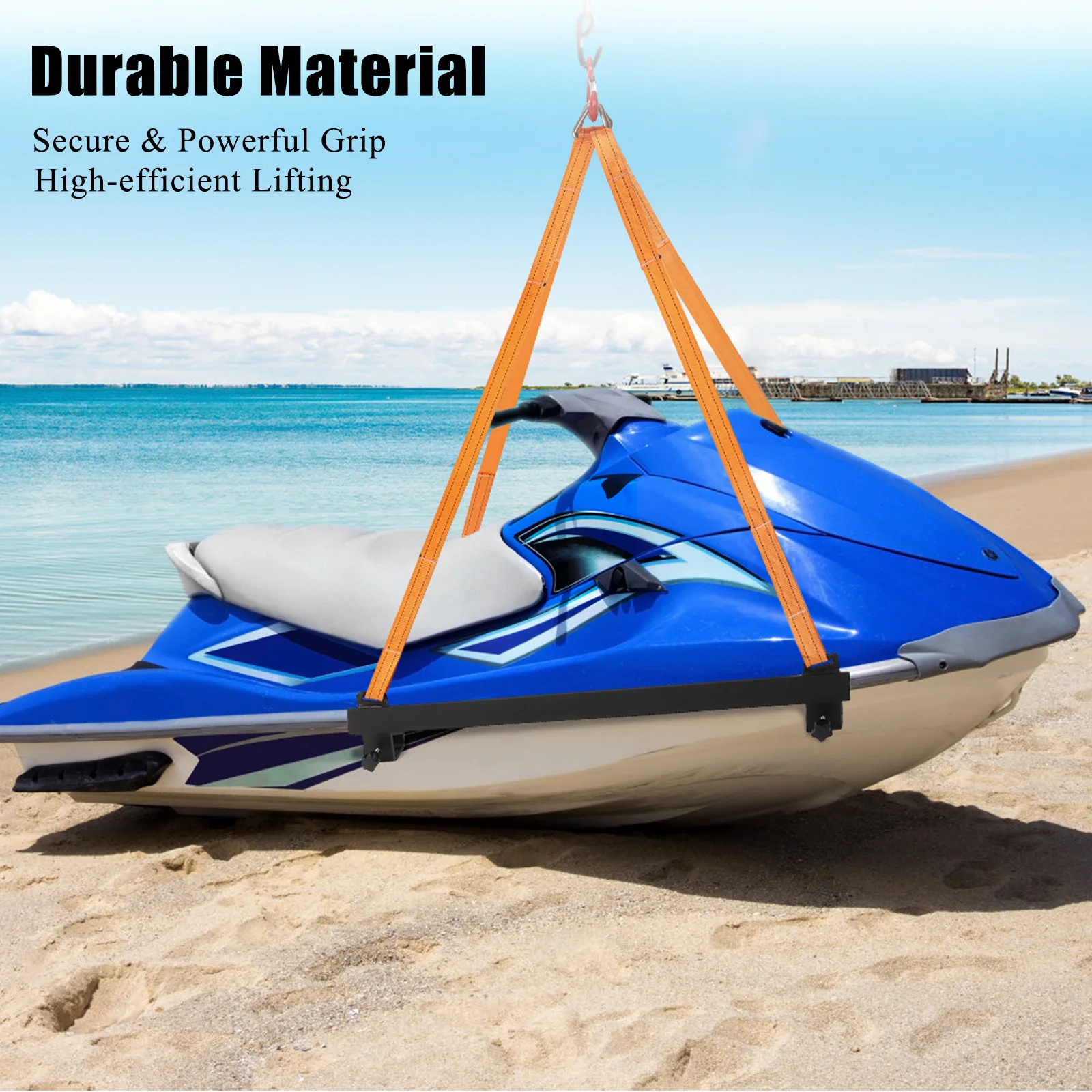 Heavy-Duty Watercraft Lift Sling - 1500 lbs Capacity Polyester Straps with Scratch-Prevention Rubber Pads, Easy Attach Engine