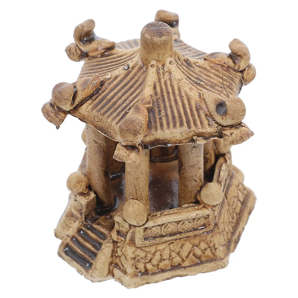 Handcrafted Mini Hexagonal Pavilion Statue Classical Chinese Architecture Decor for Terrarium Bonsai Aquarium Micro Landscape