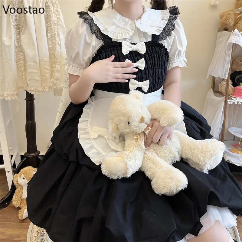 Japanese Sweet Cute Lolita Blouses Women Harajuku Kawaii Puff Sleeve Bow All-Match JK White Shirts Girls Chic Blusas Mujer Tops