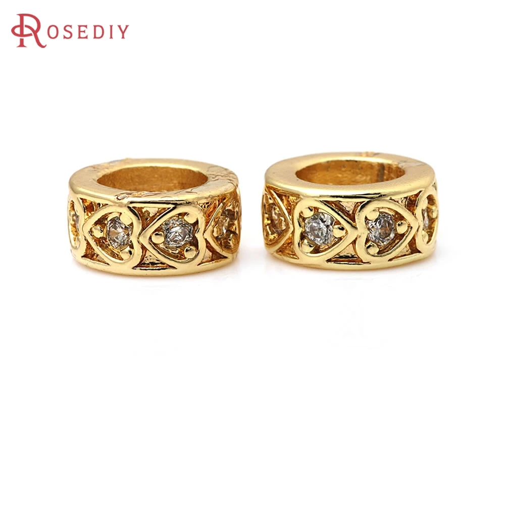 18K Gold Color Brass Zircon Large Hole Wheel Spacer Beads Bracelets Beads High Quality Diy Jewelry Accessories Making Materials