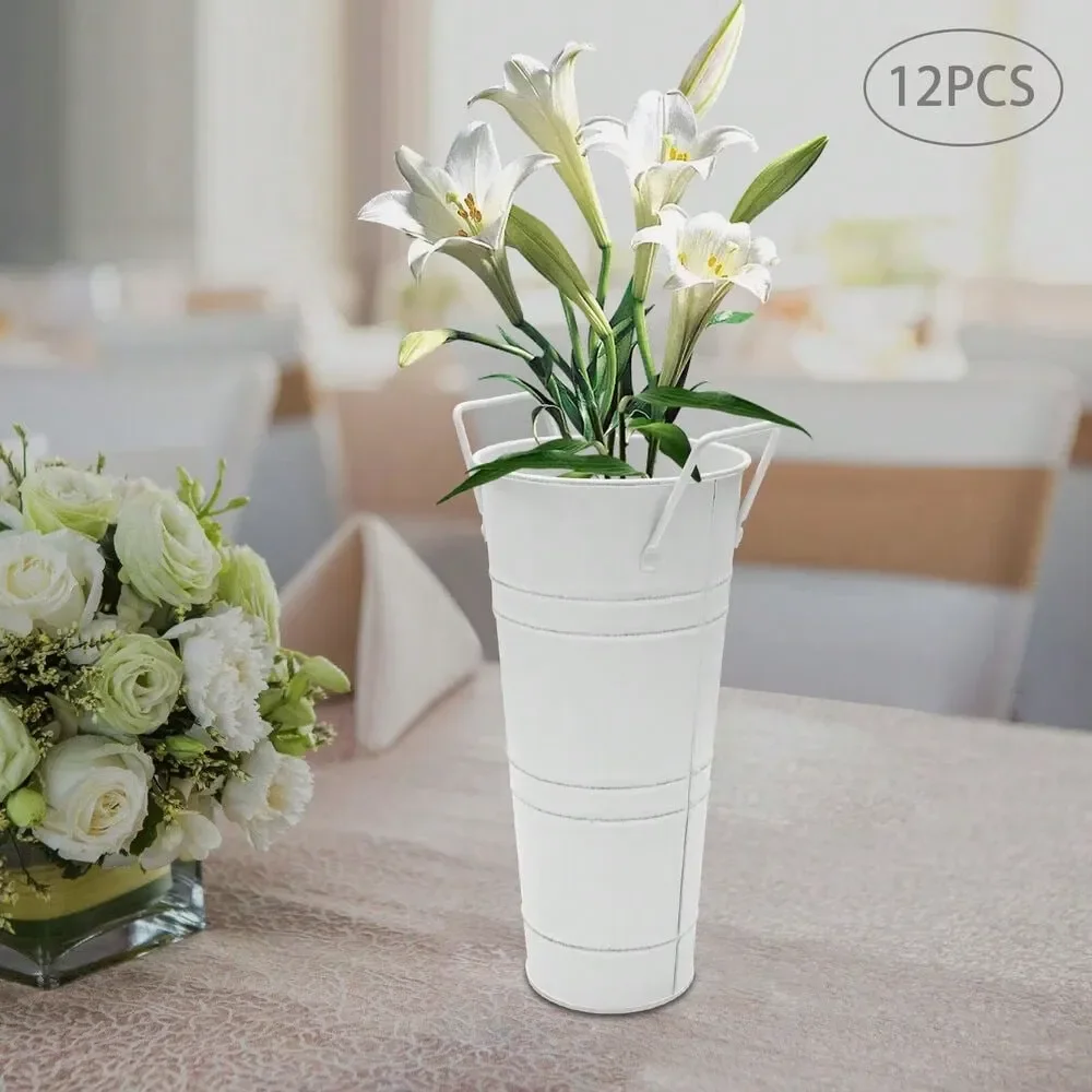 

White Modern Flower Buckets Iron Wedding Flower Display For Garden Parties