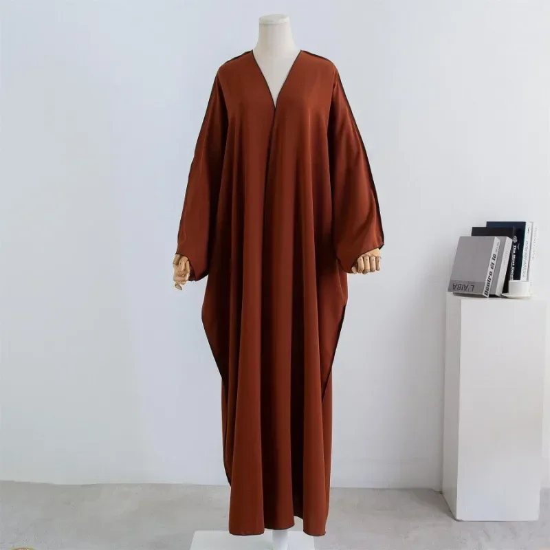 Muslim Out Open Front Abaya Cardigan Smocking Sleeve One-piece Prayer Women Jilbab Islamic Clothing Dubai Saudi Robe Turkish