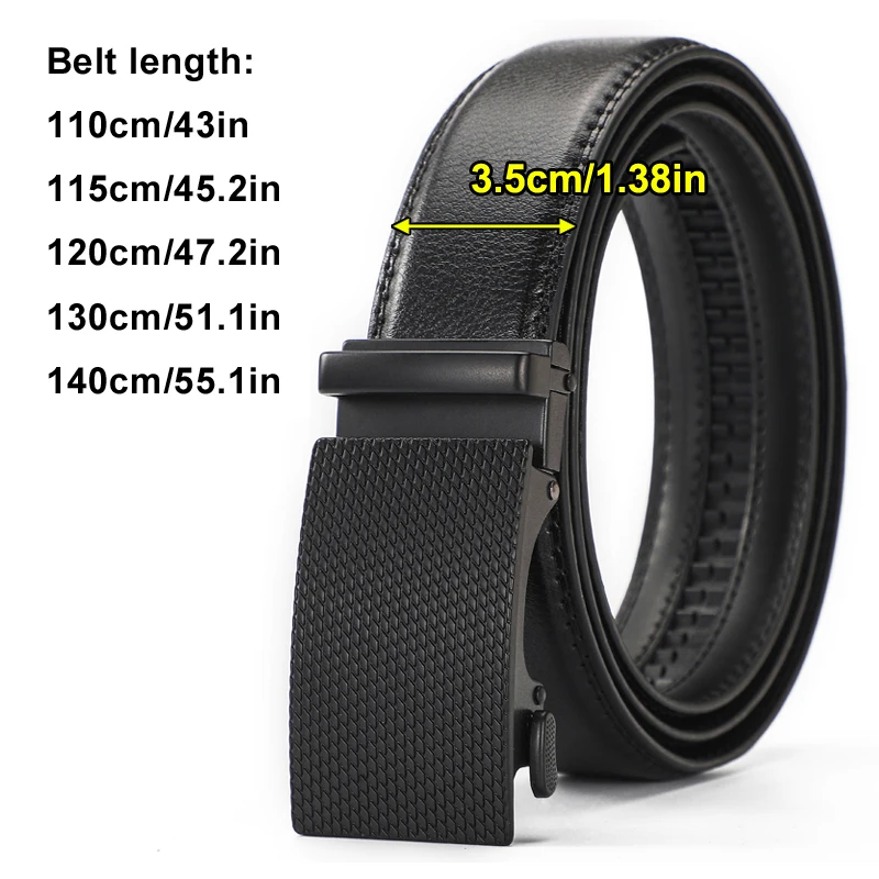 Quality Man\'s genuine leather ratchet belt, fashionable and convenient automatic button black lychee grain, suitable for busines