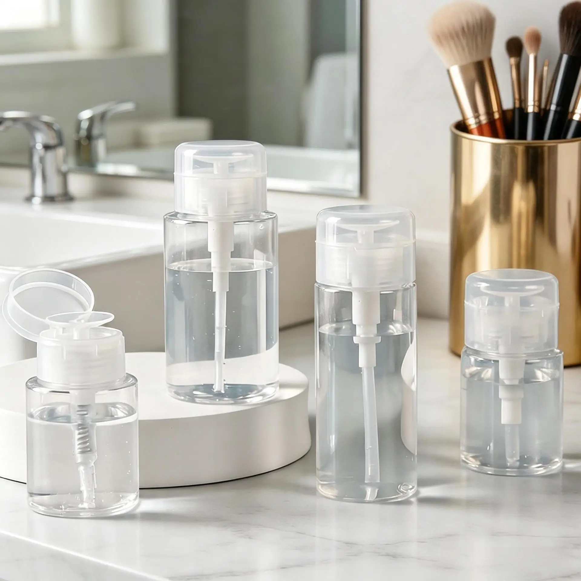 1pc Push Down Empty Pump Dispenser Bottle Refillable 100/200ml Nail Polish Remover Makeup Remover Container Leak Proof