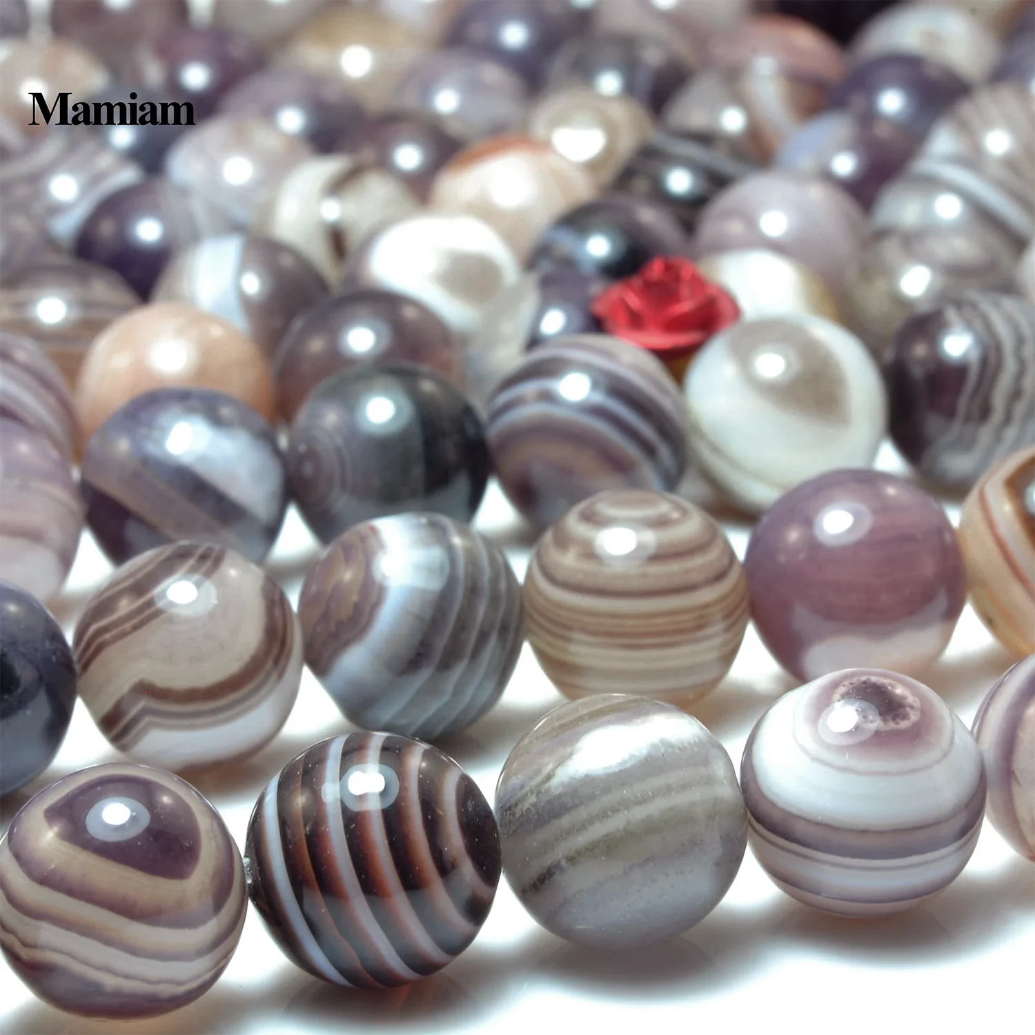 Mamiam Lavender Stripes Agate Beads Smooth Round Loose Stone 6-10mm Bracelet Necklace Diy Jewelry Making Gemstone Gift Design