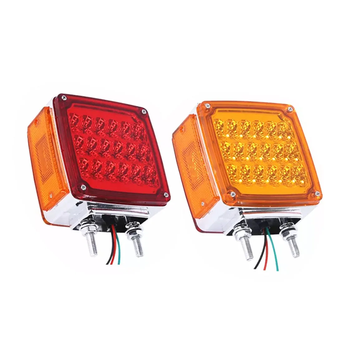 1 Pair 12V 39LED Universal Square Dual Face Stud Mount Pedestal Fender Turn Signal Marker Light for Trailer Tractor Bus Boat
