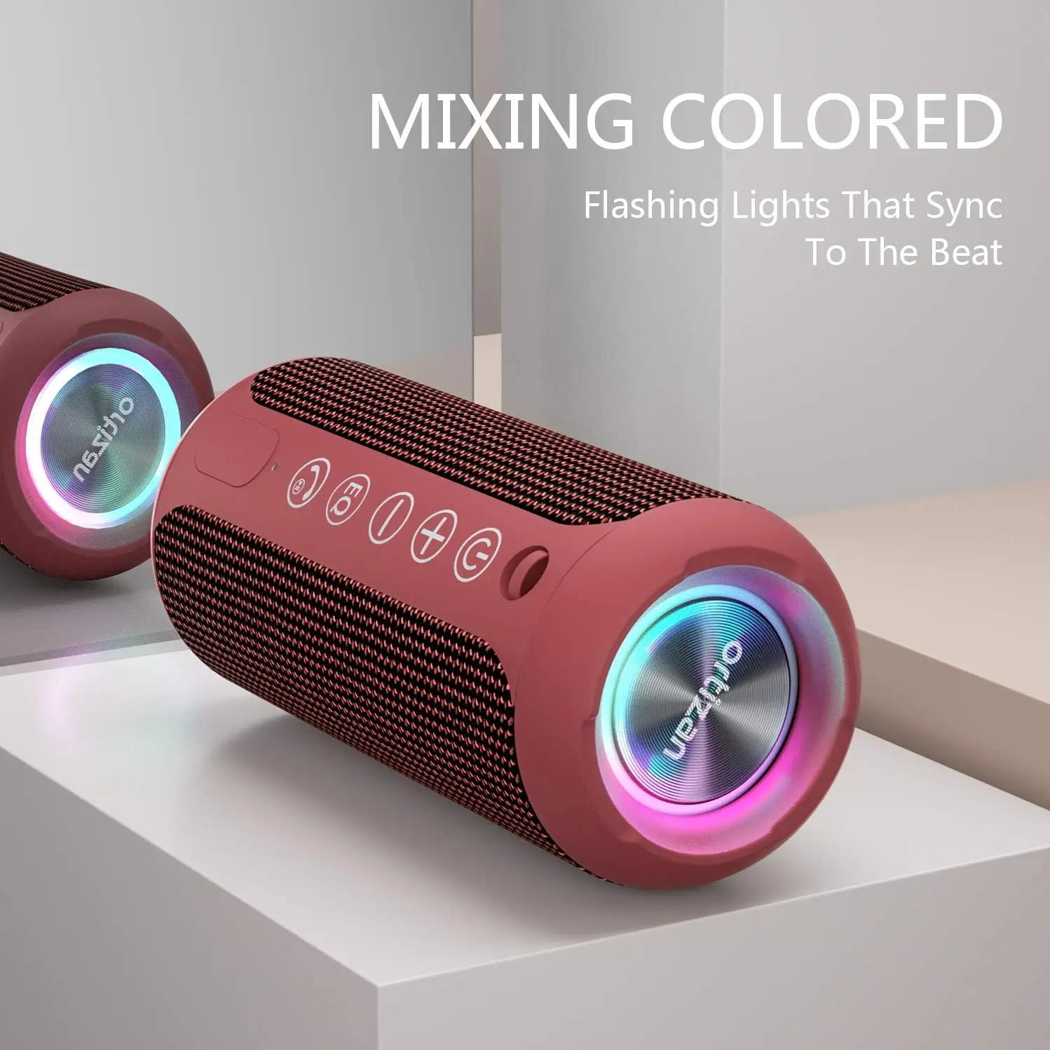 Bluetooth Speakers with Light, 24W Portable Bluetooth Wireless Loud Stereo Sound, IPX7 Waterproof Shower Speakers, RGB Lights,TF