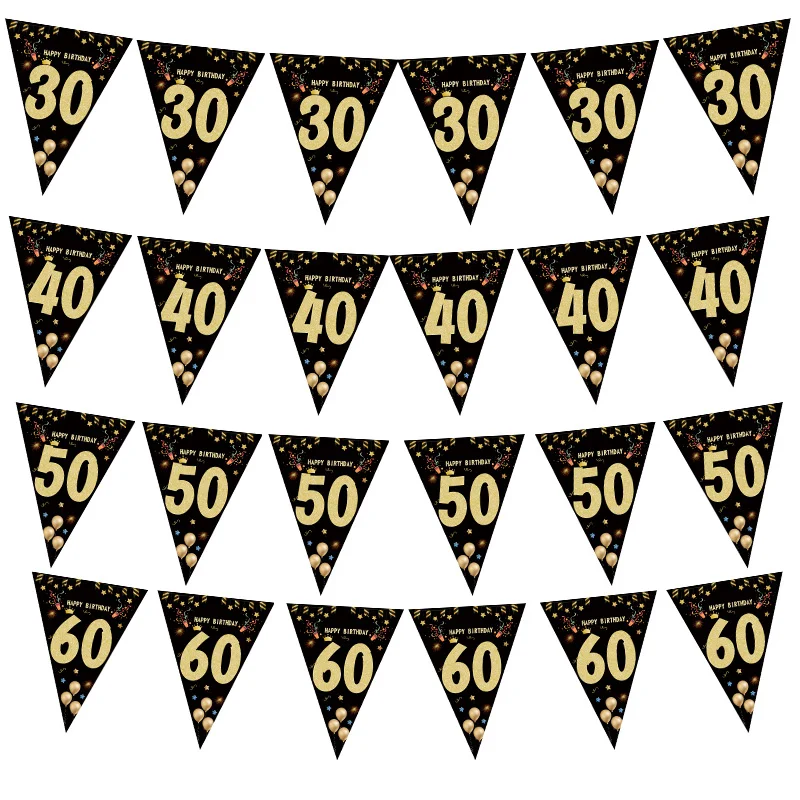 30 40 50 60 Happy Birthday Paper Banner Birthday Party Backdrops Decoration Adult Garland Birthday Anniversaire 40age Black Flag